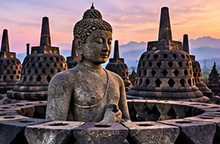 Estupas de Borobudur al amanecer