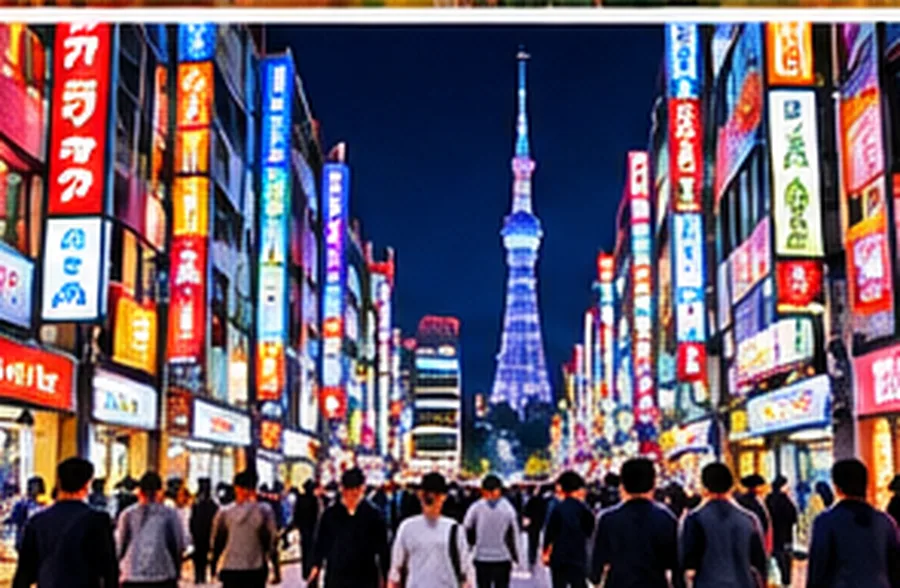 Calle de Tokio iluminada de noche
