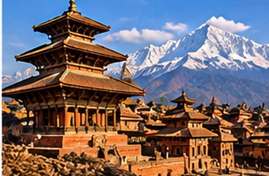Templos de Bhaktapur con el Himalaya al fondo