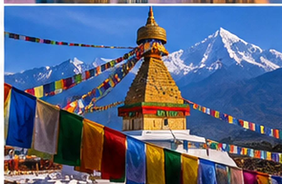 Estupa de Boudhanath con banderas de oración
