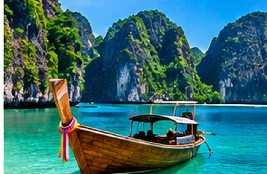 Barca de cola larga en una bahía de Tailandia
